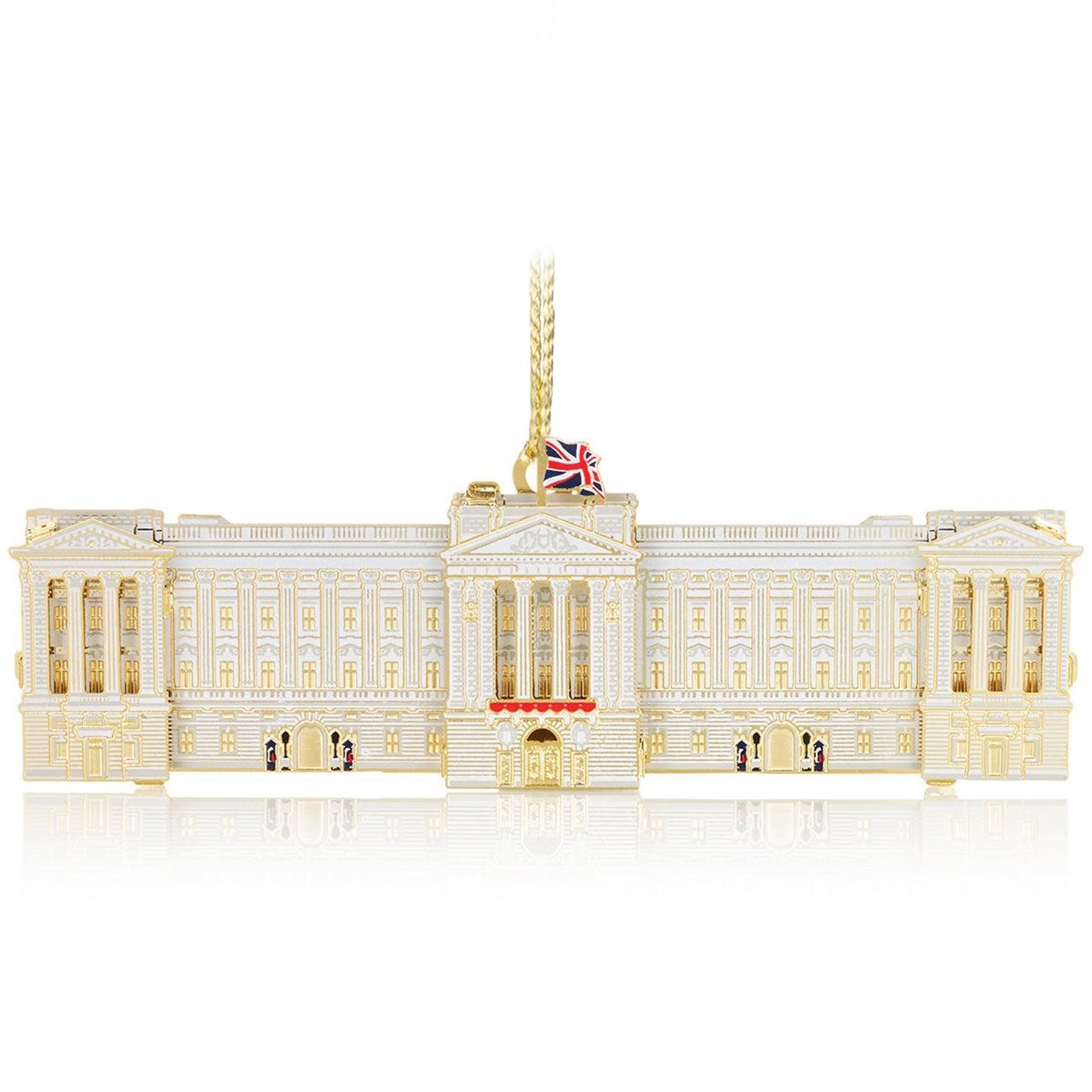Handcrafted Buckingham Palace Christmas Ornament with 24k Gold Finish, featuring intricate detailing of the iconic London landmark. Perfect for collectors and luxury Christmas decor enthusiasts. Made by The London Christmas Company.