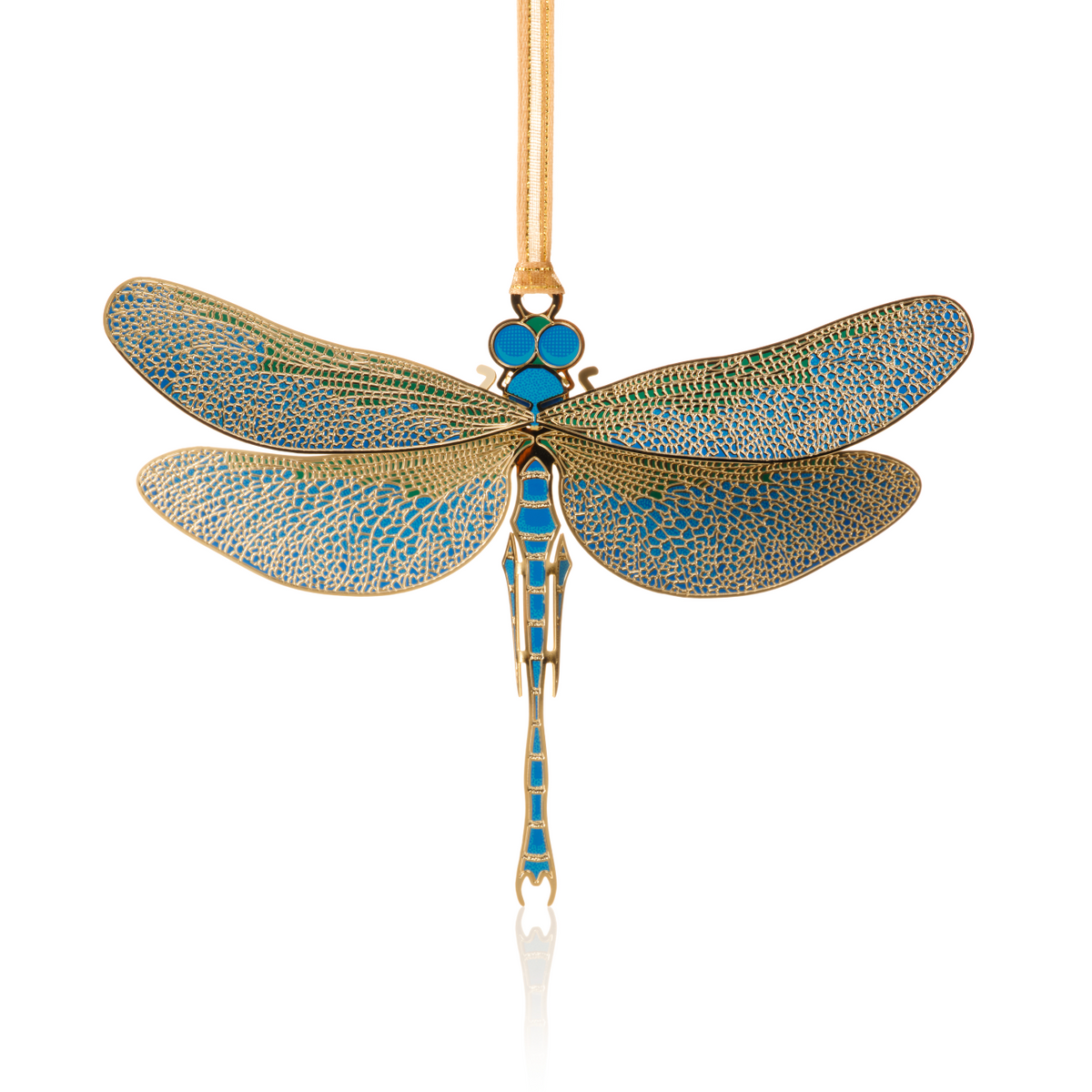 Dragonfly Christmas ornament, a detailed gold-plated design inspired by the natural world.