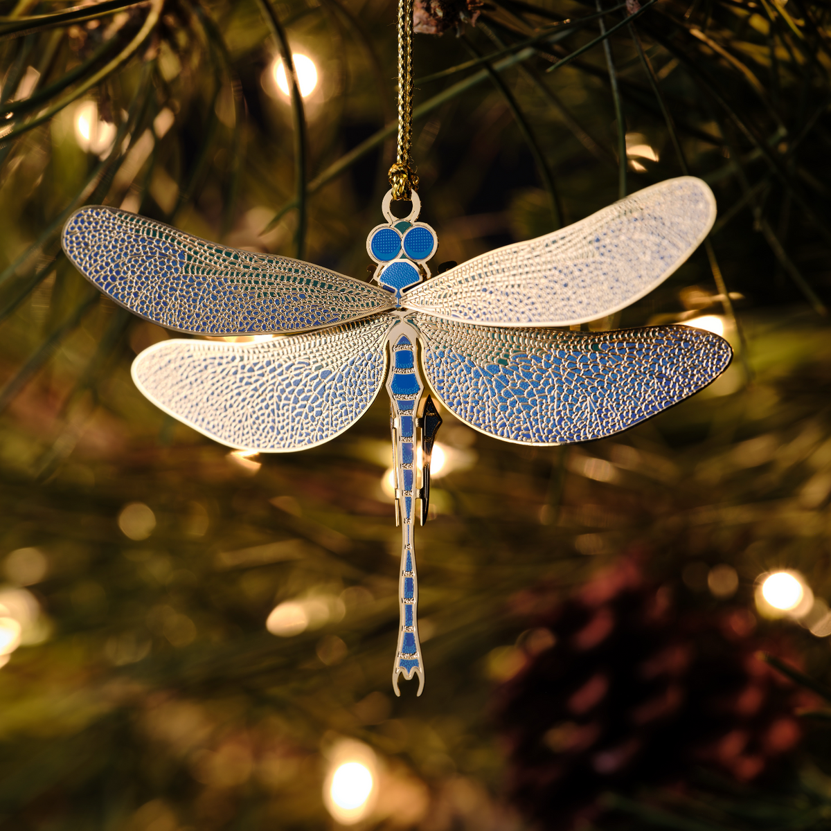 Alternate view of the Dragonfly Christmas ornament.