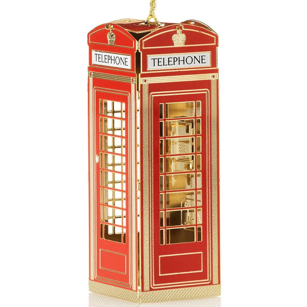 London Red Phone Box Christmas Ornament - Classic British Telephone Booth Keepsake by The London Christmas Company - Plated in 24-Carat Gold for Holiday Decor