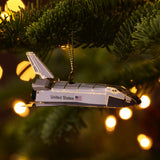 Handcrafted NASA Space Shuttle Christmas ornament in the Christmas Tree by The London Christmas Company, featuring intricate 24-carat gold details, perfect for space enthusiasts and holiday décor.