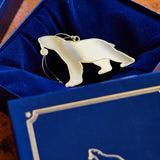 Handcrafted 24-carat gold Polar Bear ornament in a our gift box, featuring The London Christmas Company logo, symbolizing luxury and elegance in holiday decor.