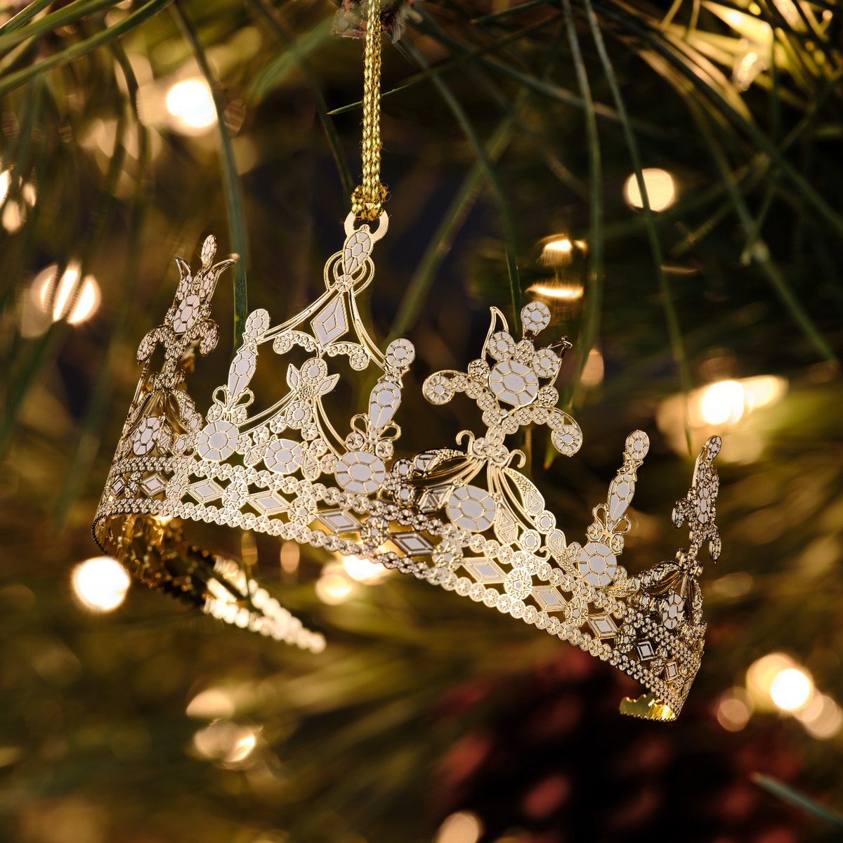 Princess Tiara Christmas ornament, a fairy-tale design plated in gold with delicate detailing, designed in London.